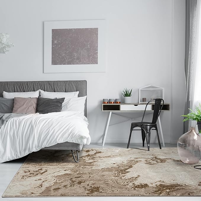 LUXE WEAVERS Marble Swirl Abstract Area Rug, Beige 2x7