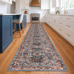 KOZYFLY Area Rug 3x20 Ft Washable Boho Runner Rug for Entryway Hallway Indoor Printed Faux Wool Carpet for Bedroom Kitchen Hall, Brick Red/Orange/Green