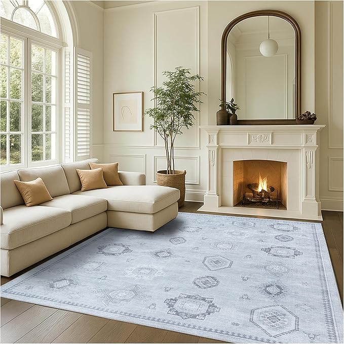 Fame Rugs Turkish Rug. Washable Vintage Oriental Antique Inspired Traditional Doormat Small Modern Area Rugs Luxury Entryway Entry Bedroom Bathroom Kitchen (394GG, 4'9 x 6'9)