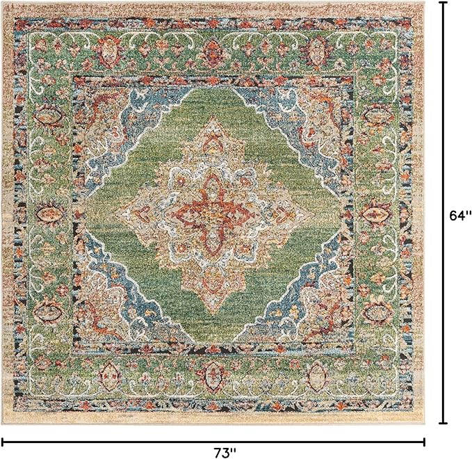 Unique Loom Isabella Collection Area Rug - Rossellini (5' 4" Square, Green/ Blue)