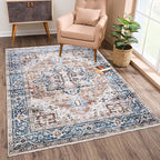 Bloom Rugs Caria Washable Non-Slip 3x5 Rug - Terracotta/Blue Traditional Area Rug for Living Room, Bedroom, Dining Room, and Kitchen - Exact Size: 3' x 5'
