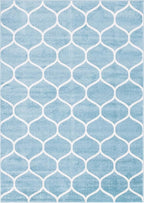 Rugs.com Lattice Frieze Collection Rug – 7' x 10' Light Blue Medium Rug Perfect for Living Rooms, Large Dining Rooms, Open Floorplans