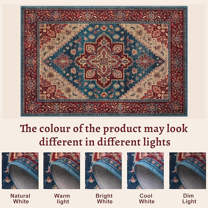 Tangsoo 2x6 Washable Runner Rug for Hallways, Non Slip Vintage Runner Rug, Soft Boho Low Pile Long Rug Runner, Print Distressed Red Carpet Runners for Kitchen Bedroom Entryway Living Room Oriental