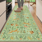 DUKINO 2x6 Rug for Hallway, Washable Kitchen Runner Rug with Non Slip Backing, Soft Low Pile Vintage Animal Runner for Bedroom, Kitchen, Hallway, Entryway, Laundry, Light Green