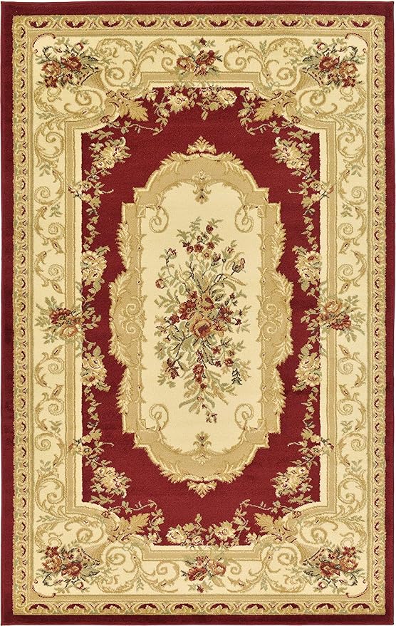 Unique Loom Versailles Collection Traditional Classic Floral Motif Area Rug (5' 0 x 8' 0 Rectangular, Burgundy/ Ivory)