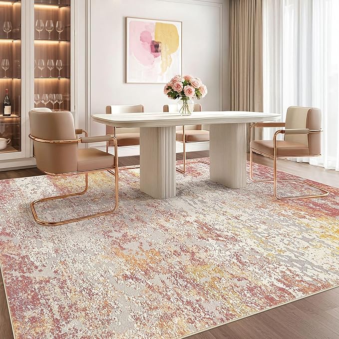 Area Rug Living Room Rugs - 5x7 Washable Large Soft Indoor Neutral Modern Abstract Low Pile Rug Carpet for Bedroom Dining Room Farmhouse Home Office - Colorful