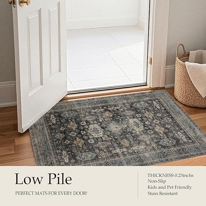 Area Rug Non Slip Machine Washable Ultra Soft Living Room/Bedroom/Kitchen/Outdoor/Classroom Silver, 5'×7'