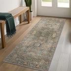 Bavni Runner Rug, Machine Washable Rugs for Bedroom 2x5, Non Slip Boho Rugs with Rubber Backing, Ultra-Thin Folable Rug Runner for Hallways Bathroom, Olive Green