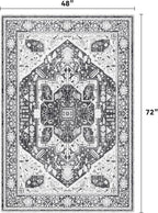 EnHomee 4x6 Washable Area Rugs for Bedroom, Boho Vintage Rugs, Foldable Area Rug for Dining Room, Non-Slip Soft Living Room Rug, Low Pile Large Carpet for Bathroom, Grey