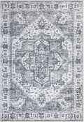 Bloom Rugs Caria Washable Non-Slip 4x6 Rug - Silver/Dark Gray Traditional Area Rug for Living Room, Bedroom, Dining Room, and Kitchen - Exact Size: 4' x 6'