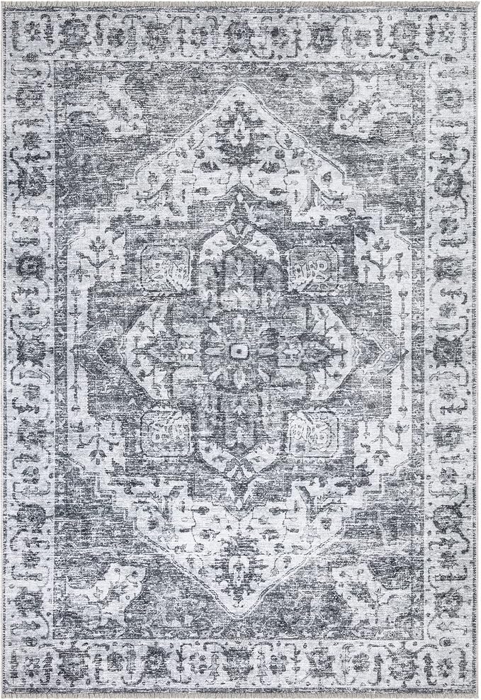 Bloom Rugs Washable Non-Slip 10x14 Rug - Silver/Dark Gray Traditional Oriental Area Rug for Living Room, Bedroom, Dining Room, and Kitchen - Exact Size: 10' x 14'