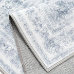 Washable Rug 8x10 Area Rug for Living Room Blue Vintage Boho Medallion Large Distressed Retro Carpet Non Slip Indoor Low Pile Small Soft Bedroom Dining Room Home Office