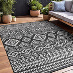 Beverly Rug Waikiki Boho Indoor Outdoor Rug 8x10, Washable Outside Carpet for Patio, Deck, Porch, Bohemian Area Rug, Farmhouse Rugs, Aztec Tribal Rug, Black and White