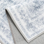 Washable Rug 9x12 Area Rug for Living Room Blue Vintage Boho Medallion Large Distressed Retro Carpet Non Slip Indoor Low Pile Small Soft Bedroom Dining Room Home Office
