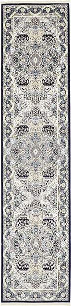Unique Loom Narenj Collection Classic Traditional Medallion Textured Design Area Rug, 3 x 13 ft, Navy Blue/Tan