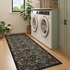 DUKINO 2x6 Runner Rug for Hallway, Washable Vintage Floral Kitchen Rug with Non Slip Backing, Soft Low Pile Throw Carpet Runner for Kitchen, Laundry, Hallway, Bathroom, Black