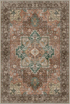 GENIMO 9x12 Area Rugs for Living Room, Non Slip Machine Washable Vintage Rugs, Low Pile Lightweight Chenille Print Large Rug for Bedroom, Dining Room, Home Office, Rosewood