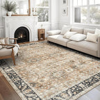 ReaLife Rugs Machine Washable Area Rug Runner - Living Room Bedroom Bathroom Kitchen Entryway Office - Padded Low Pile Stain Resistant Premium - Boho Farmhouse Vintage - BEV - Beige Tan Brown 3' x 5'