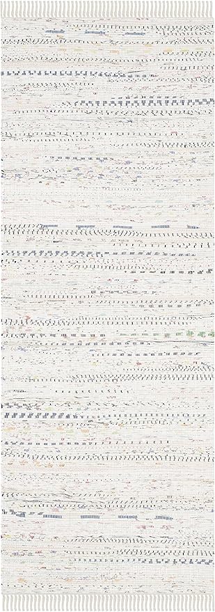 SAFAVIEH Rag Rug Collection Runner Rug - 2'3" x 18', Ivory & Multi, Handmade Boho Stripe Cotton, Ideal for High Traffic Areas in Living Room, Bedroom (RAR121G)