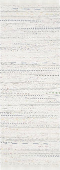 SAFAVIEH Rag Rug Collection Runner Rug - 2'3" x 18', Ivory & Multi, Handmade Boho Stripe Cotton, Ideal for High Traffic Areas in Living Room, Bedroom (RAR121G)