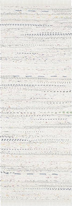 SAFAVIEH Rag Rug Collection Runner Rug - 2'3" x 7', Ivory & Multi, Handmade Boho Stripe Cotton, Ideal for High Traffic Areas in Living Room, Bedroom (RAR121G)
