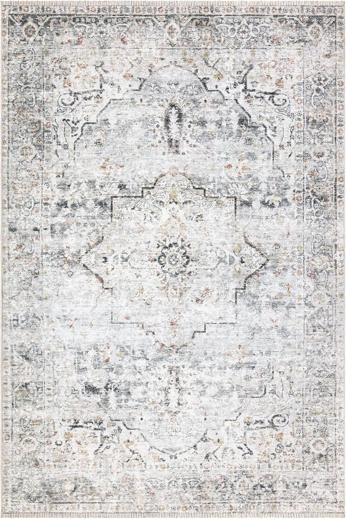 Bloom Rugs Caria Washable Non-Slip 9x12 Rug - Ivory/Gray/Caramel Traditional Area Rug for Living Room, Bedroom, Dining Room, and Kitchen - Exact Size: 9' x 12'