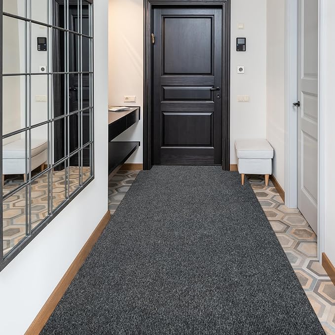 jxgzyy Heavy Duty Runner Rugs 2'11 x 9'10'', Non Slip Entrance Doormat, 0.25” Thickness Indoor Outdoor Carpet Runner with Rubber Backing, Waterproof Floor Mat for Hallway Laundry Patio, Grey