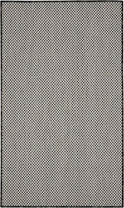 Nourison Home Courtyard Black White 3' x 5' Area Rug - Easy Clean, Non Shedding, Bed Room, Living Room, Dining Room, Kitchen (3' x 5')