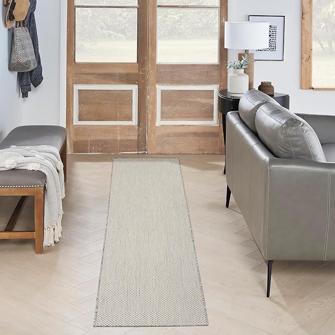 Nourison Home Courtyard Ivory Silver 2'2" x 12' Area Rug - Easy Clean, Non Shedding, Bed Room, Living Room, Dining Room, Kitchen (12' Runner)