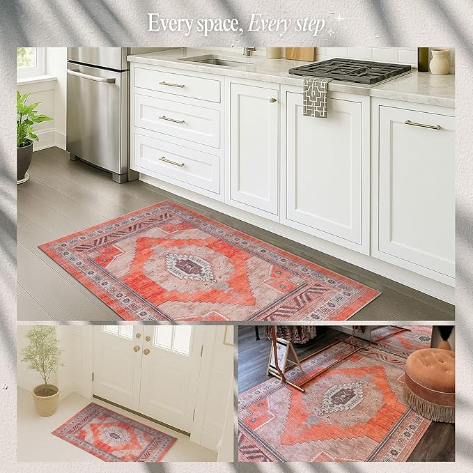 Fame Rugs Turkish Rug. Washable Vintage Oriental Antique Inspired Traditional Doormat Small Modern Area Rugs Luxury Entryway Entry Bedroom Bathroom Kitchen (380TT, 5'9 x 8'9)