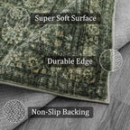 Morebes Washable Green 5x7 Area Rugs, Vintage Soft Bedroom Rug Non Slip, Non-Shedding Distressed Indoor Floor Throw Carpet for Bathroom Kitchen Living Dining Room Playroom Farmhouse Christmas Decor