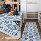Fame Living Navy Blue Oushak Rug, Modern Small Rugs, Vintage, Turkish, Eclectic, Floral, Pastel, Washable, Door Mat, Doormat for Indoor Entrance, Entryway, Kitchen, Bathroom, Bedroom, Laundry, 2'x3'