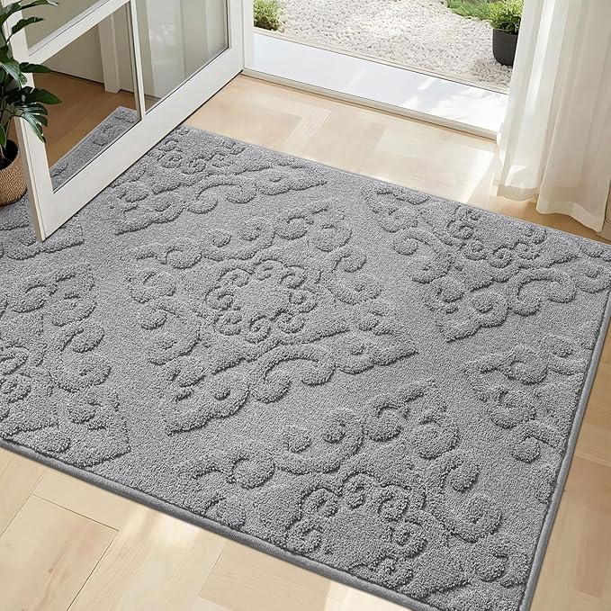 COSY HOMEER Door Mat 32”x48”,Absorbent Dirt Trapper Entryway Rugs,Non-Slip Welcome Mat,Washable Entry Rugs,Low Pile Doormat for Front Back Door,Wet Shoes & Paws,Grey