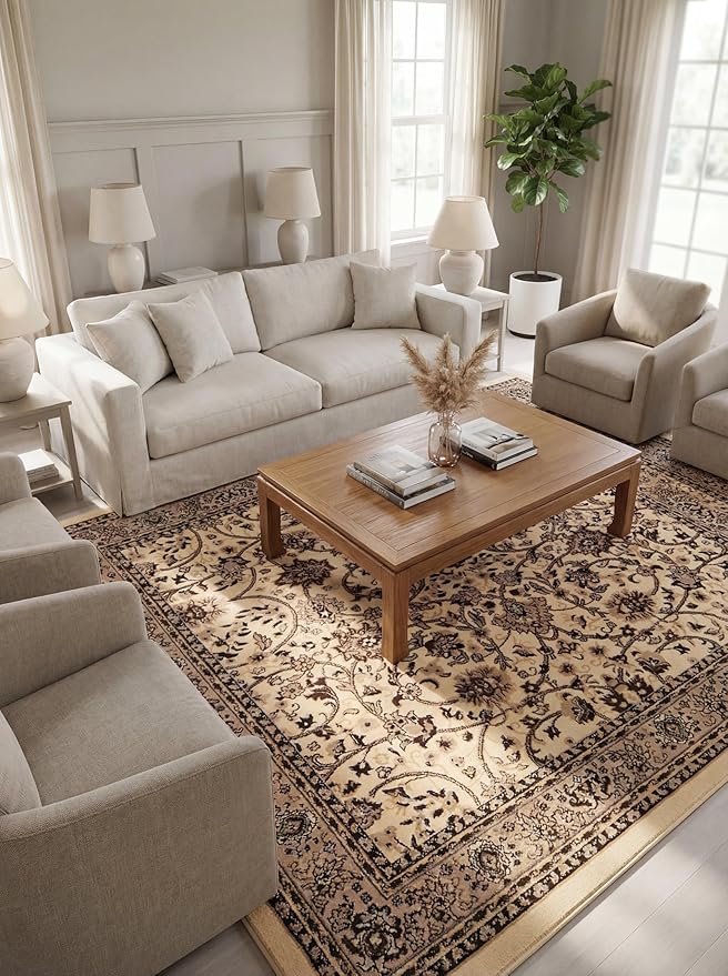 Rugs.com Yasmin Collection Rug – 9' x 12' Ivory Medium Rug Perfect for Living Rooms, Large Dining Rooms, Open Floorplans