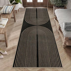 Easy Jute Rainbow Runner Rug, 2.6x8 Black Washable Rugs Runner for Hallway Non-Slip Boho Farmhouse Kitchen Runner Rug, Modern Abstract Indoor Outdoor Carpet for Porch Laundry Entryway