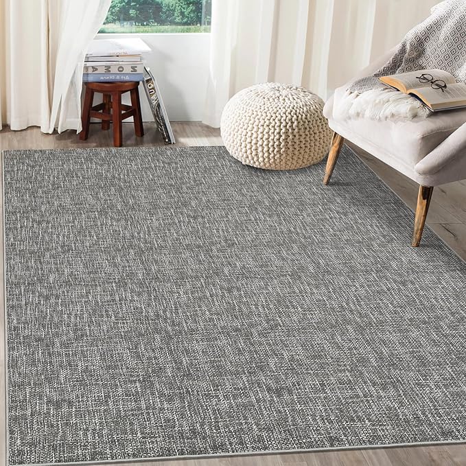RUGSREAL Living Room Area Rug 9x12 Machine Washable Rug Non-Slip Stain Resistant Modern Abstract Rug Contemporary Accent Throw Floor Carpet for Dining Room Solid Area Rug for Home Office, Grey