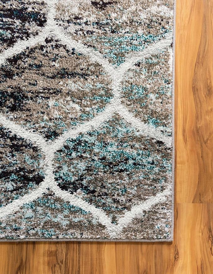 Rugs.com Lattice Frieze Collection Rug – 2' x 4' Runner Blue Multi Medium Rug Perfect for Living Rooms, Large Dining Rooms, Open Floorplans