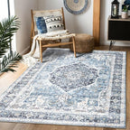 Area Rug 3×5, Vintage Boho Rug,Ultra-Soft Low Pile, Washable, Non Slip,Stain Resistant Printed Carpet for Living Room Bedrooms Playroom Office Kitchen, Light Blue