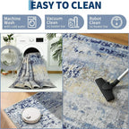 Living Room Rug 7x10 Ultramarine Area Rugs Machine Washable Abstract Boho Large Rug Non-Slip Non-Shedding Faux Wool Indoor Vintage Carpet for Bedroom, Classroom, Dining Room, Kids Playroom