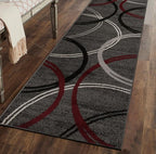 Rugshop Modern Wavy Circles Design Non-Shedding Runner Rug, Carpet for Hallway or Kitchen, Red, 2' x 7'2"