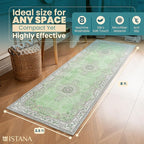 Istana Hallway Runner Rug 2.5x8 - Green Kitchen Rugs Non Slip Washable -Silk's Soft Touch Carpet Runner - Stylish Rugs for Home