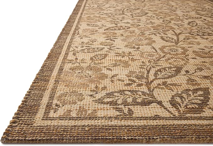Loloi Chris Loves Julia Rue Collection RUE-03 Bark/Mocha 9'-3" x 13' Area Rug Jute Neutral Floral Living Room Bedroom Rug