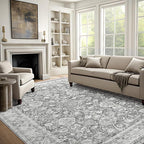 Area Rugs 5x7 - Grey Area Rug for Living Room, Bedroom & Dining Room - Soft Faux Wool, Low-Pile Distressed Carpet Print Floor Covering