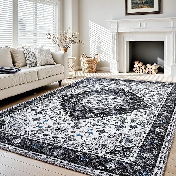 8x10 Area Rugs,Boho Vintage Oriental Washable Rugs,Collapsible Area Rug for Bedroom, Entryway, Kitchen, Bathroom
