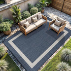 CAMILSON Outdoor Rug 6x9, Modern Outside Rugs for Patios Porches Waterproof Durable Washable Non-Shedding, Easy-to-Clean Indoor Outdoor Area Carpet (6 x 9, Bordered - Blue/White)