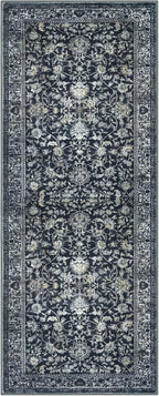 KILOCOCO Hallway Runner 3x8 Rug Runner Printed Vintage Floral Washable Kitchen Runners Non-slip Rubber Backed Runners for Hallways Laundry Room Distressed Boho Rugs for Entryway Bedroom, Navy/Charcoal