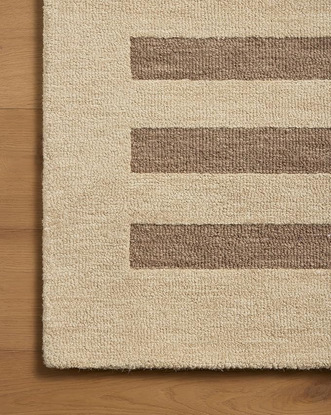 Loloi Leanne Ford Craven Collection CVN-05 Oatmeal/Bark 3'-6" x 5'-6" Accent Rug Striped, Patterned, Neutral, Entryway, Mudroom, Bathroom, and Kitchen