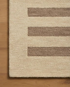 Loloi Leanne Ford Craven Collection CVN-05 Oatmeal/Bark 7'-9" x 9'-9" Area Rug Striped, Patterned, Neutral, Living Room, Bedroom, Dining Room