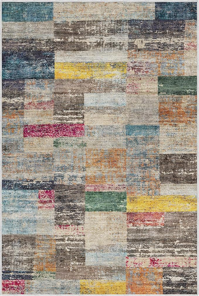 LUMI 8x12 Washable Area Rug for Living Room, Ultra Soft Geometric Rugs Non Slip with Rubber Backing, Low Profile, High Traffic, Stain Resistant Carpets, Ideal for Bedroom, Dining Room, Indoor