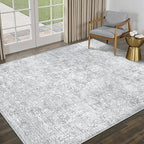 5x7 Area Rug Washable Vintage Living Room Carpet Large Indoor Non Slip Grey Bedroom Distressed Low Pile Retro Accent Throw Rug for Dining Room